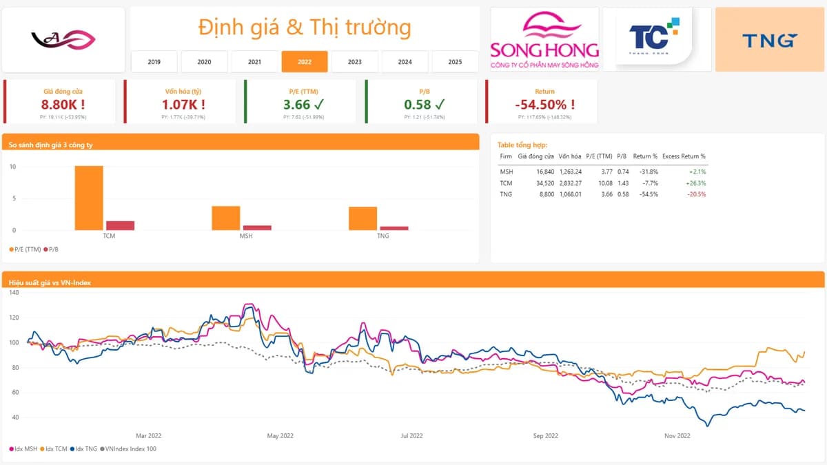 Phân tích thị trường — Dashboard Phân tích Tài chính & Đầu tư — Dệt may